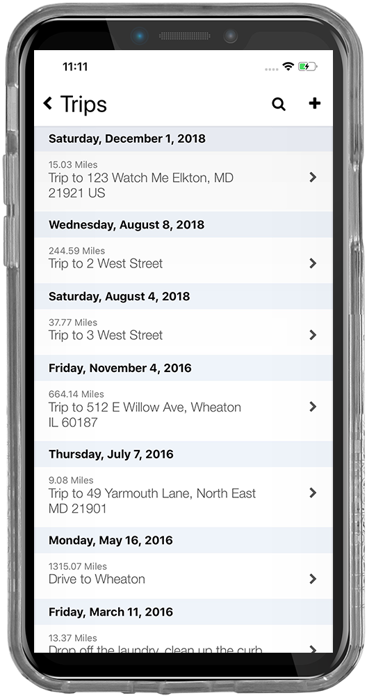 iPhone screenshot of the trip list screen